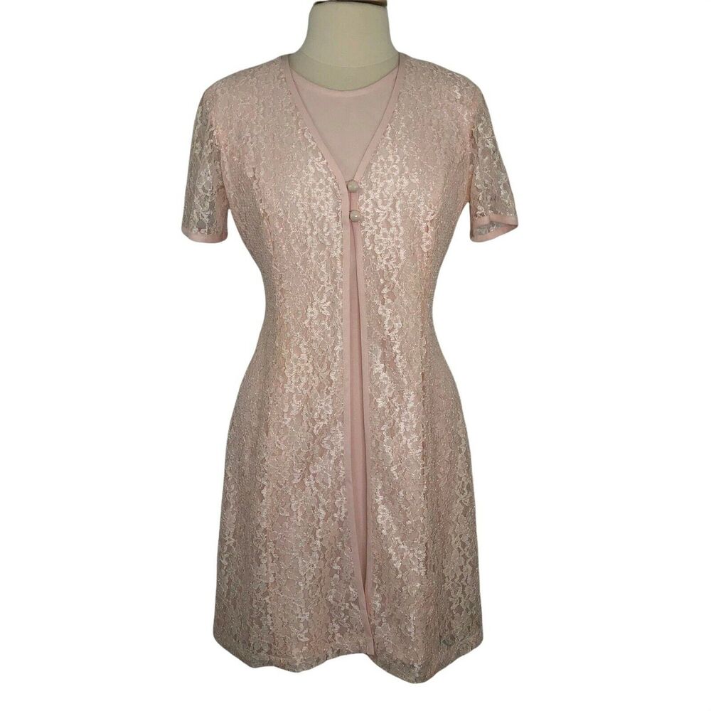Jamie Brooke Lace Dress Fit Flare Lagenlook Short Sleeves Knee Length Sz 9 10